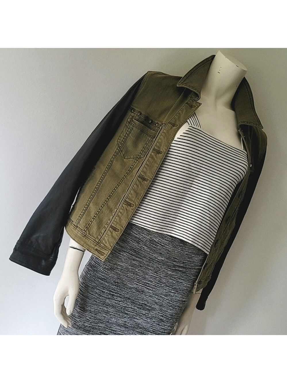 Buffalo David Bitton Faux Leather Sleeves Denim Jacket Size L